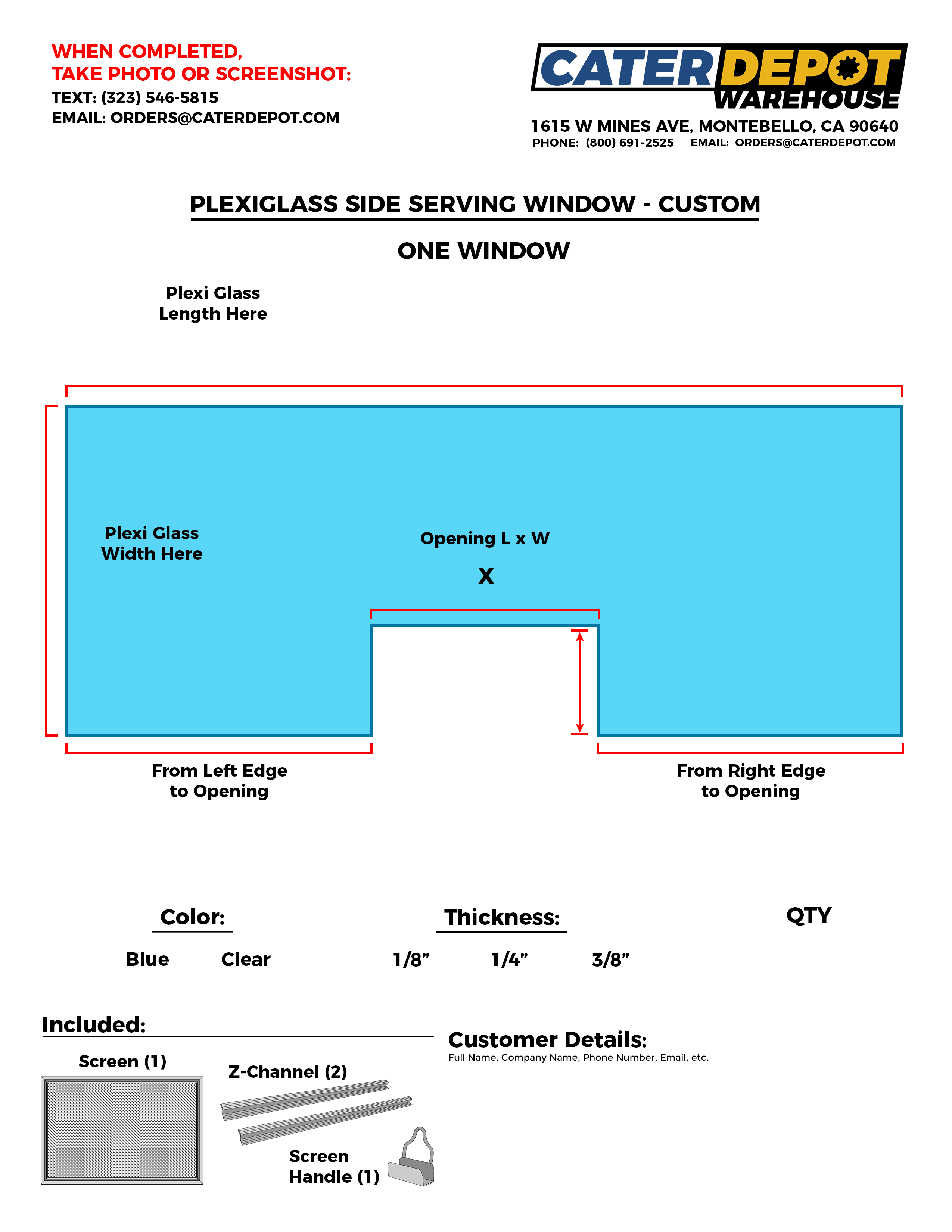 Custom Plexiglass Side Serving Window - One Window