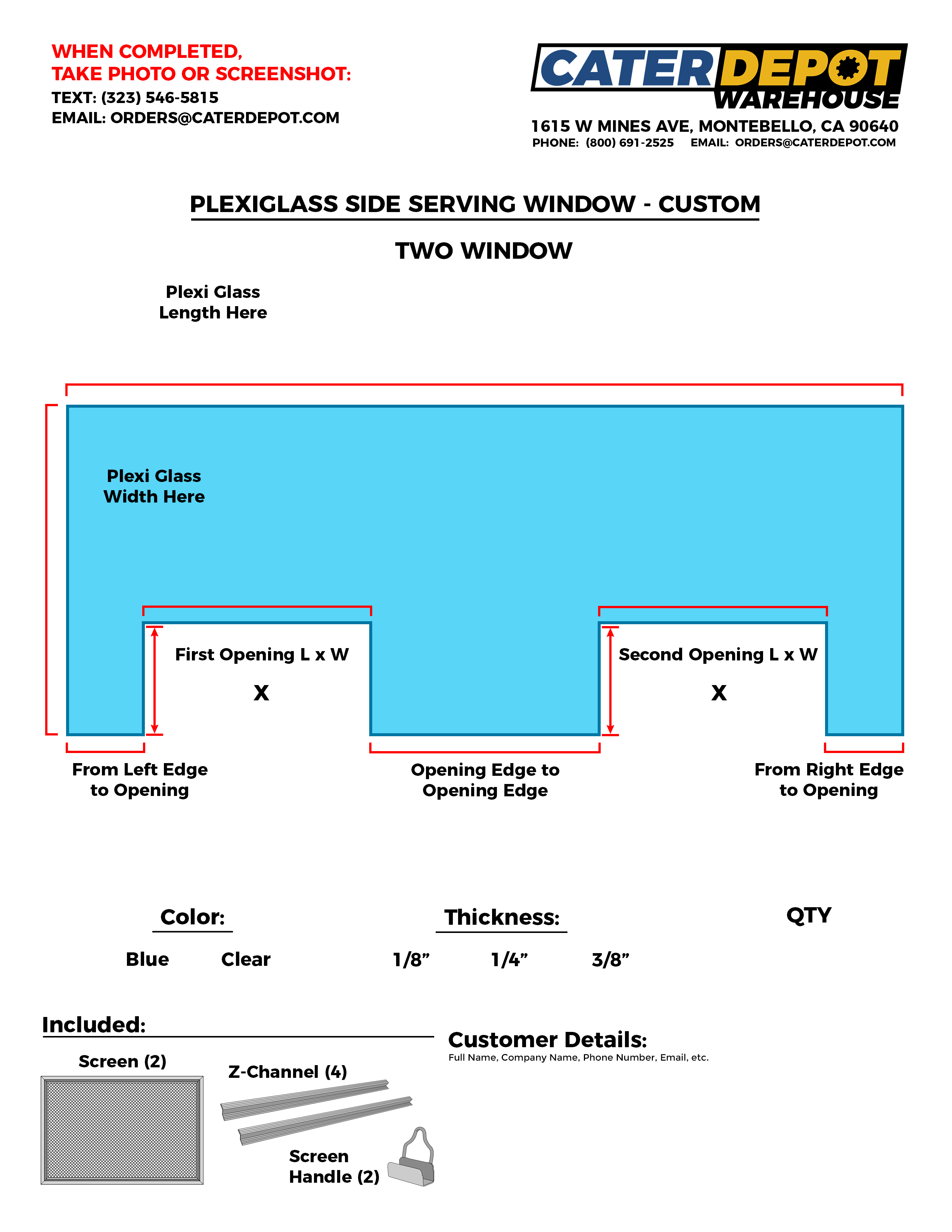 Custom Plexiglass Side Serving Window - One Window